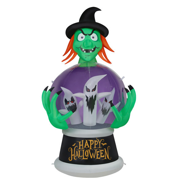 5.9ft Witch Crystal Ball With 3 LED Lights And 3 RGB Lights, Halloween Inflatable Decoration