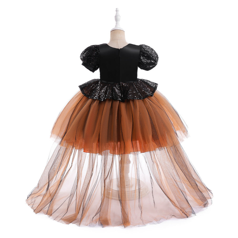 Girls Orange Witch Costume Halloween Party Cosplay Dress