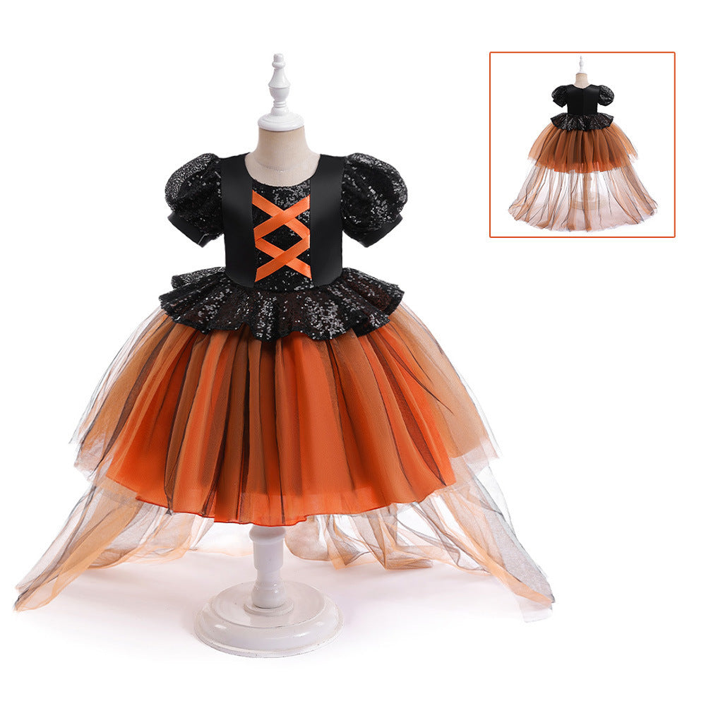Kids Witch Dress Princess Style Halloween Performance Outfit