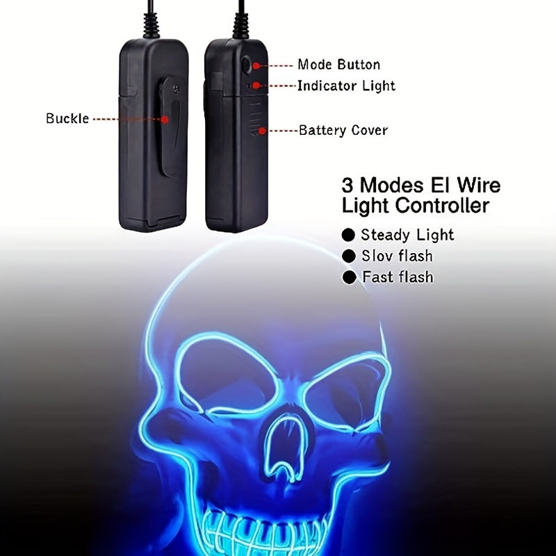 Masque d'Halloween lumineux en PVC | Masque lumineux à LED avec fil EL et 3 modes, parfait pour les fêtes d'Halloween