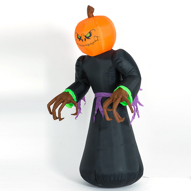 7ft Inflatable Pumpkin Reaper with LED Lights | Creepy Halloween Yard Decoration | Self-Inflating & Weather-Resistant
