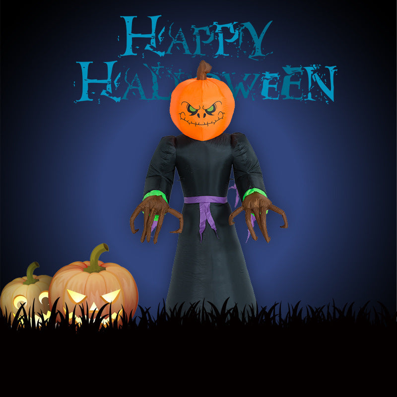 7ft Inflatable Pumpkin Reaper with LED Lights | Creepy Halloween Yard Decoration | Self-Inflating & Weather-Resistant