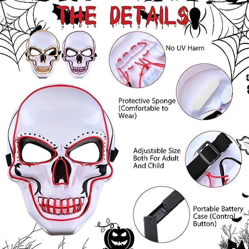 Masque d'Halloween lumineux en PVC | Masque lumineux à LED avec fil EL et 3 modes, parfait pour les fêtes d'Halloween
