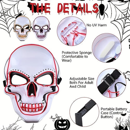 Masque d'Halloween lumineux en PVC | Masque lumineux à LED avec fil EL et 3 modes, parfait pour les fêtes d'Halloween