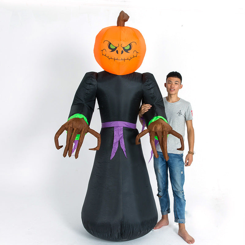 7ft Inflatable Pumpkin Reaper with LED Lights | Creepy Halloween Yard Decoration | Self-Inflating & Weather-Resistant