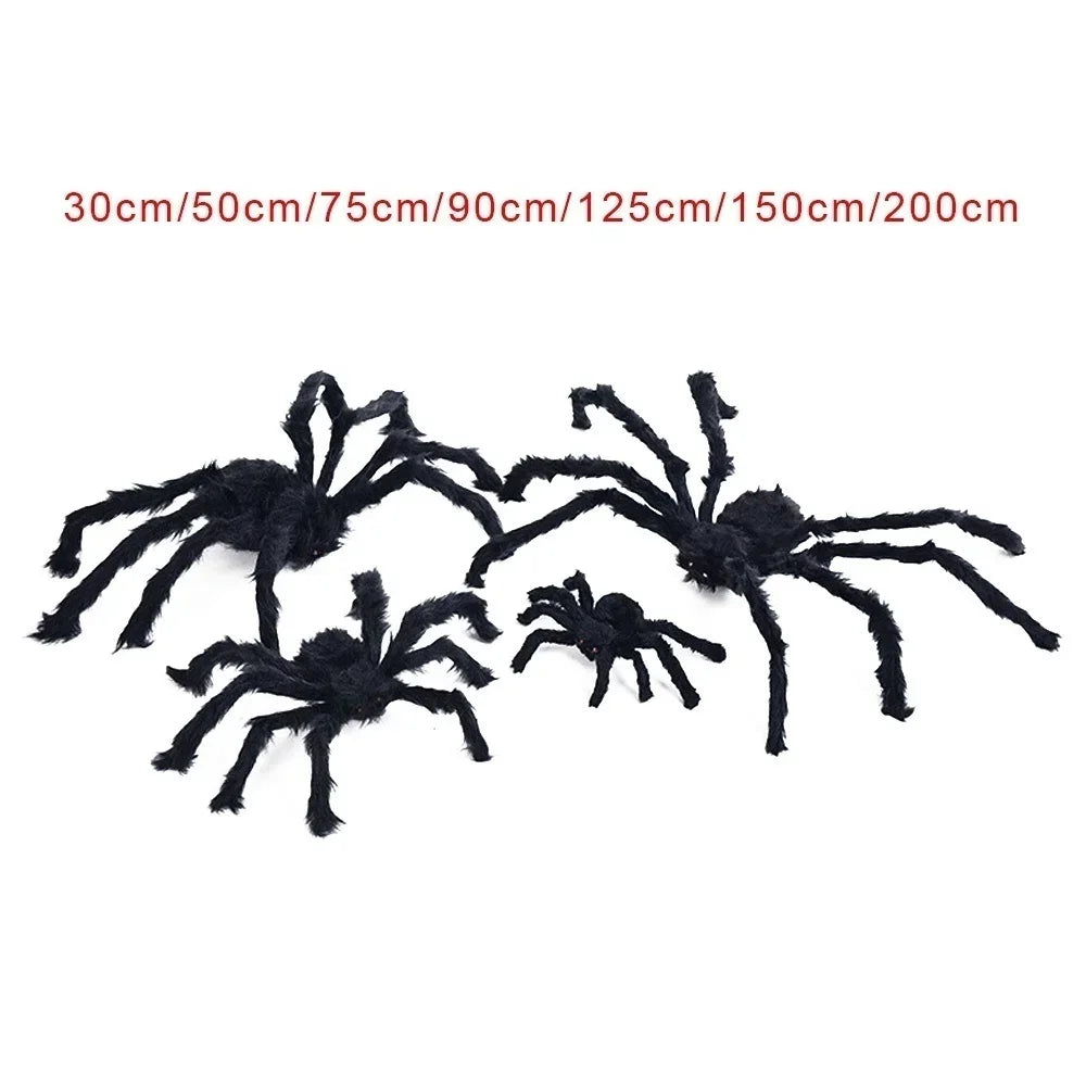 Décoration d'araignée géante en peluche noire | Accessoire de maison hantée d'Halloween | Décoration intérieure et extérieure (30 cm à 200 cm)