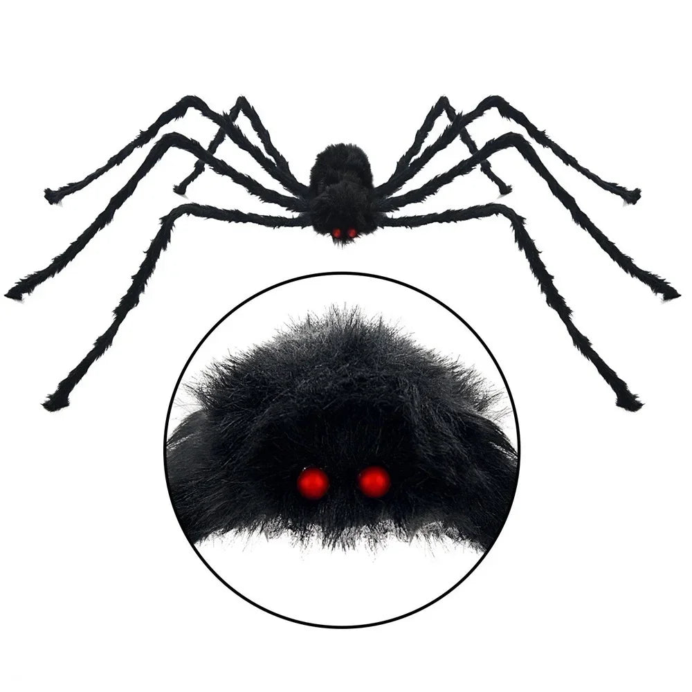 Décoration d'araignée géante en peluche noire | Accessoire de maison hantée d'Halloween | Décoration intérieure et extérieure (30 cm à 200 cm)
