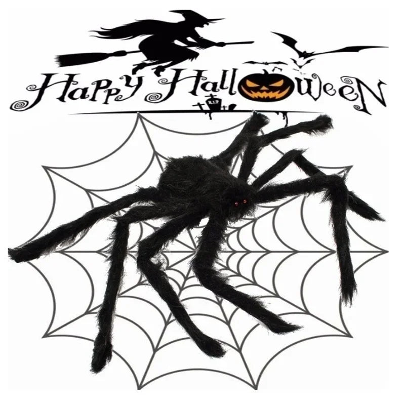 Décoration d'araignée géante en peluche noire | Accessoire de maison hantée d'Halloween | Décoration intérieure et extérieure (30 cm à 200 cm)