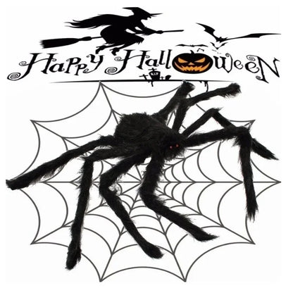 Décoration d'araignée géante en peluche noire | Accessoire de maison hantée d'Halloween | Décoration intérieure et extérieure (30 cm à 200 cm)
