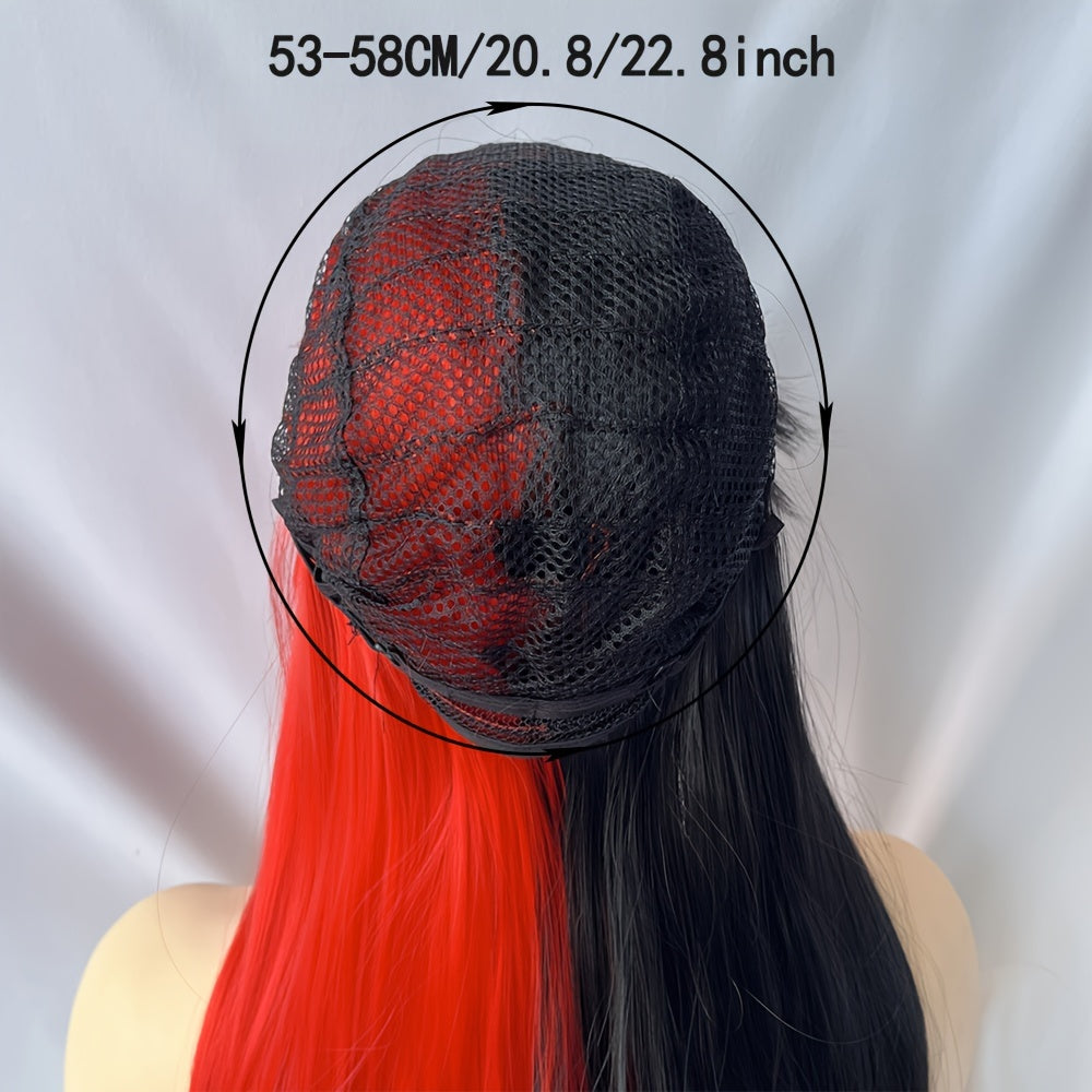 Perruque longue bouclée brun rougeâtre avec frange | Fibre synthétique bicolore résistante à la chaleur pour Halloween et Cosplay