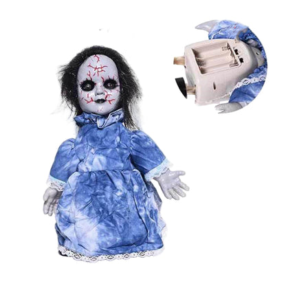 Horror doll with measurements on a white background