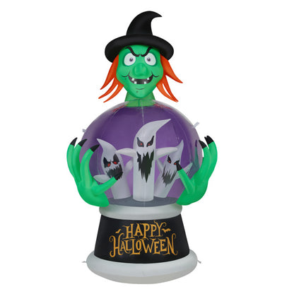 5.9ft Witch Crystal Ball With 3 LED Lights And 3 RGB Lights, Halloween Inflatable Decoration