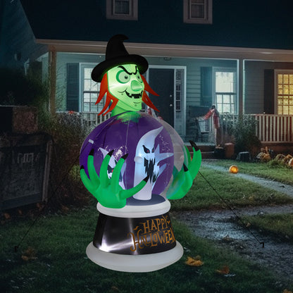 5.9ft Witch Crystal Ball With 3 LED Lights And 3 RGB Lights, Halloween Inflatable Decoration