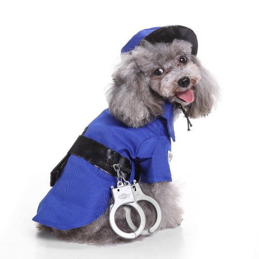 Dog wearing creative Halloween police suit costume