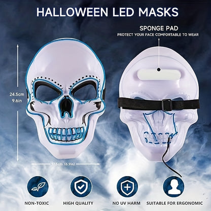 Masque d'Halloween lumineux en PVC | Masque lumineux à LED avec fil EL et 3 modes, parfait pour les fêtes d'Halloween