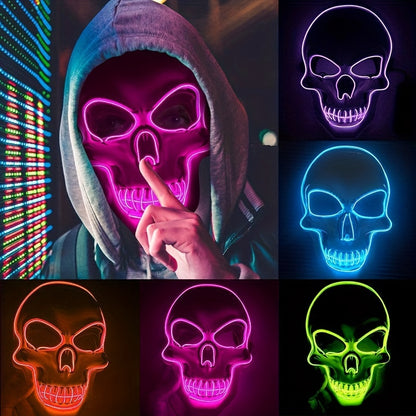Masque d'Halloween lumineux en PVC | Masque lumineux à LED avec fil EL et 3 modes, parfait pour les fêtes d'Halloween