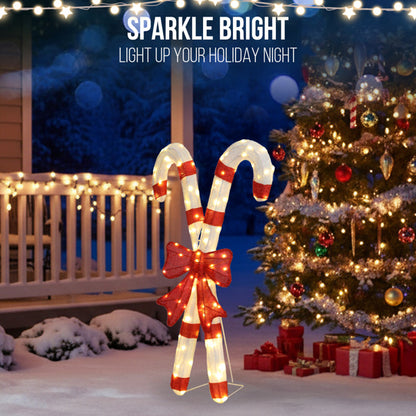 Lighted Candy Cane And Red Bowknot Christmas Decorations, Pre-lit 2D Holiday Decor With 100 Warm White LED Lights For Xmas Outdoor Indoor Decor Lighted Holiday Displays