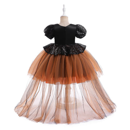 Girls Orange Witch Costume Halloween Party Cosplay Dress