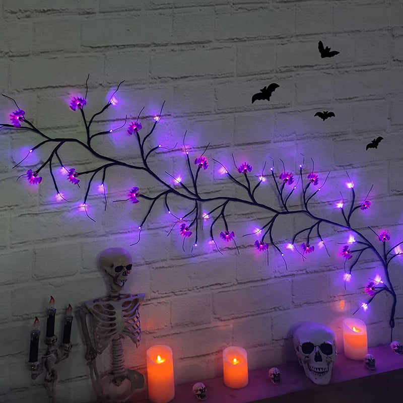 Halloween LED Willow Vine String Light with cartoon bat shapes for spooky decoration