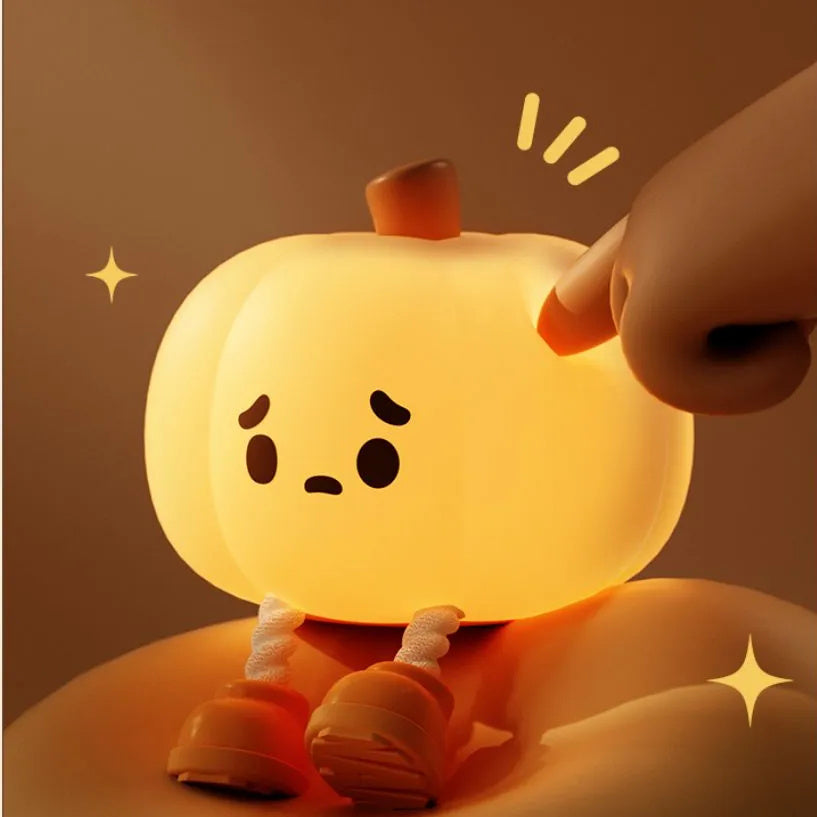 Cute plush toy with a glowing face on a brown background