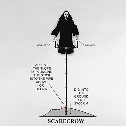 Screaming scarecrow prop with skull design for Halloween