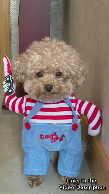 Halloween Pet Dog Cosplay Costume | Funny Adjustable Scary Outfit with Wig & Knife