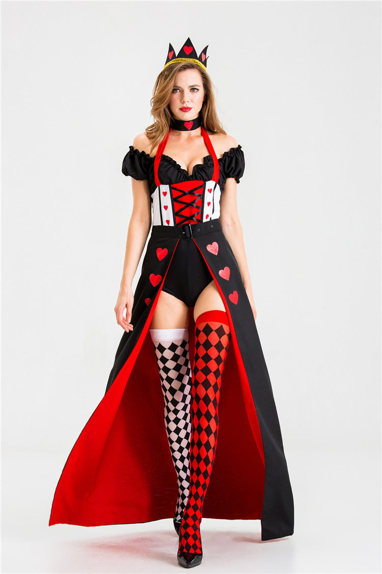 Halloween Queen of Hearts costume with apron, collar, and socks