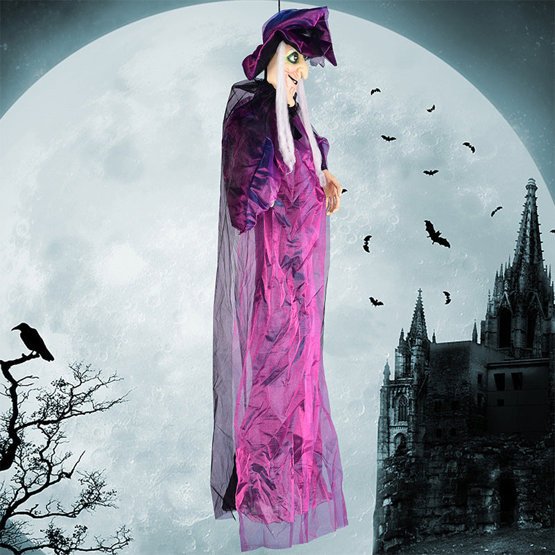 Purple electric witch toy with sound activation for Halloween parties
