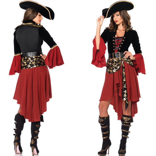 Women’s pirate costume Halloween cosplay outfit with hat and belt